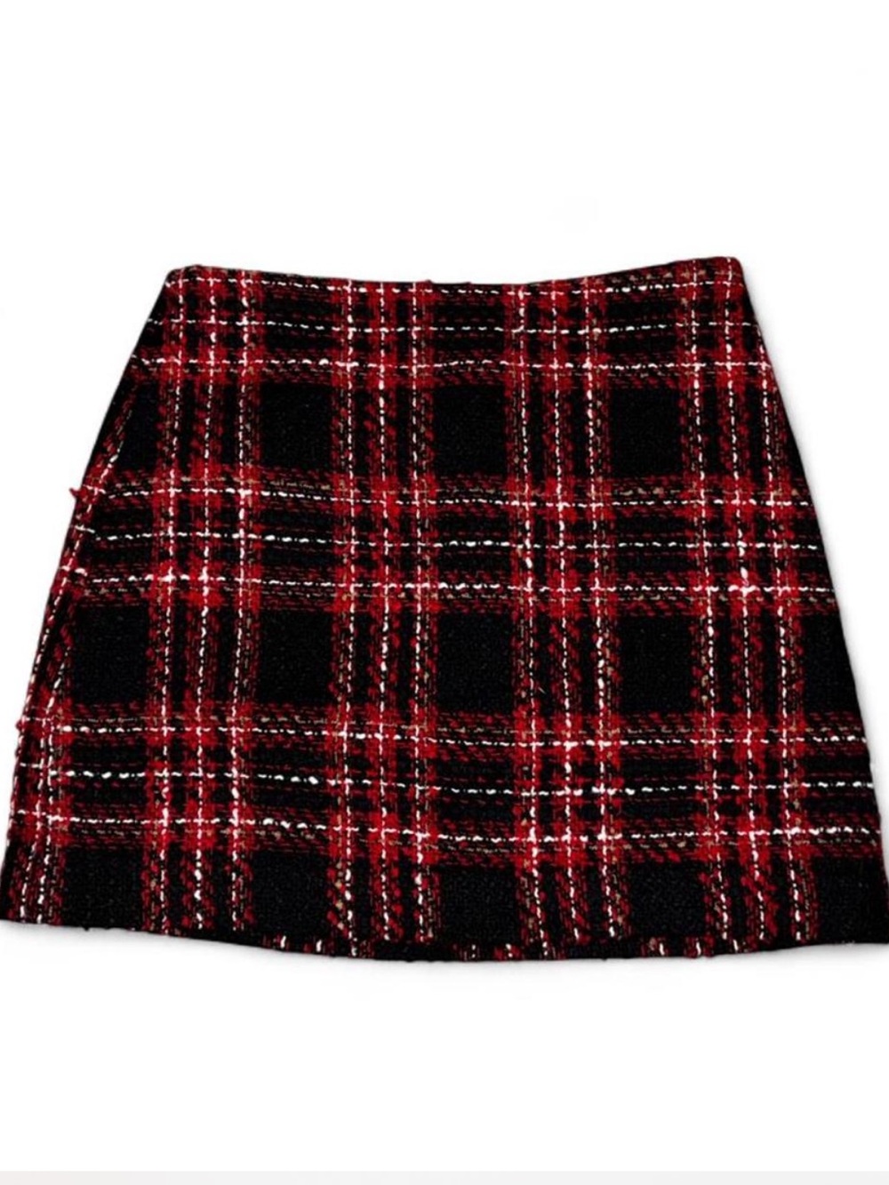 LOFT Red and Black Plaid Mini Skirt